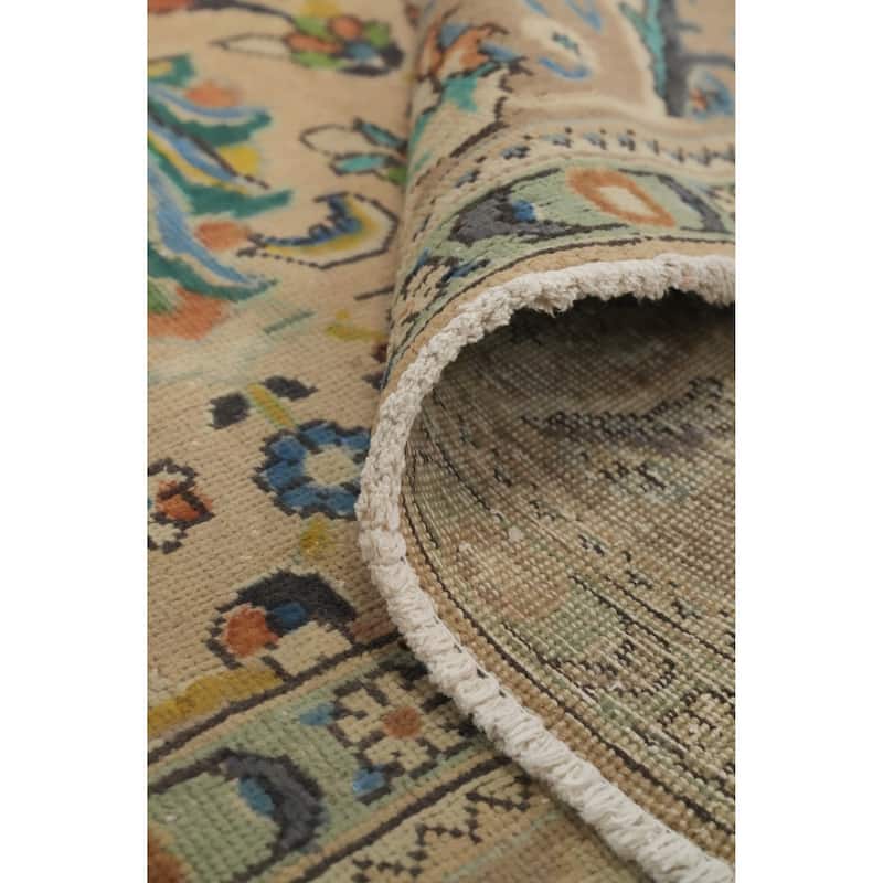 Hand Knotted Oriental 100% Wool Carpet Traditional All-Over Beige & Ivories Tabriz Area Rug - 12' 2'' X 10' 3''