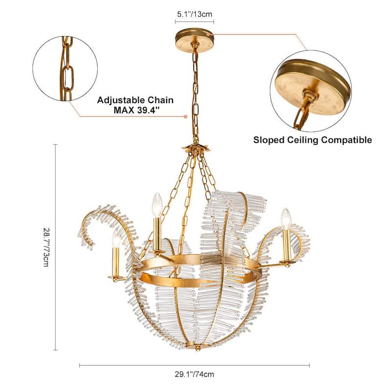 French Vintage Luxe Gold Foiled Bloom Crystal Chandelier 29in Wide