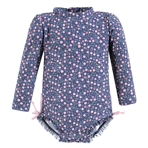 slide 1 of 1, Hudson Baby Girls Rashguard Baby Swimsuit, Dainty Peony 12-18 Months - Dainty Peony Baby