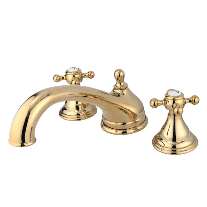 Kingston Brass Vintage Deck Mounted Roman Tub Filler with Cross - Polished Brass
