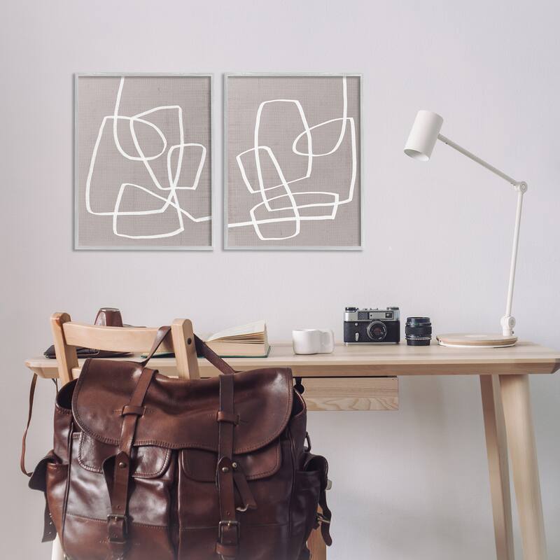 Stupell Abstract Busy Line Minimal Boho Design Brown White 2pc Multi Piece Framed Wall Art Set