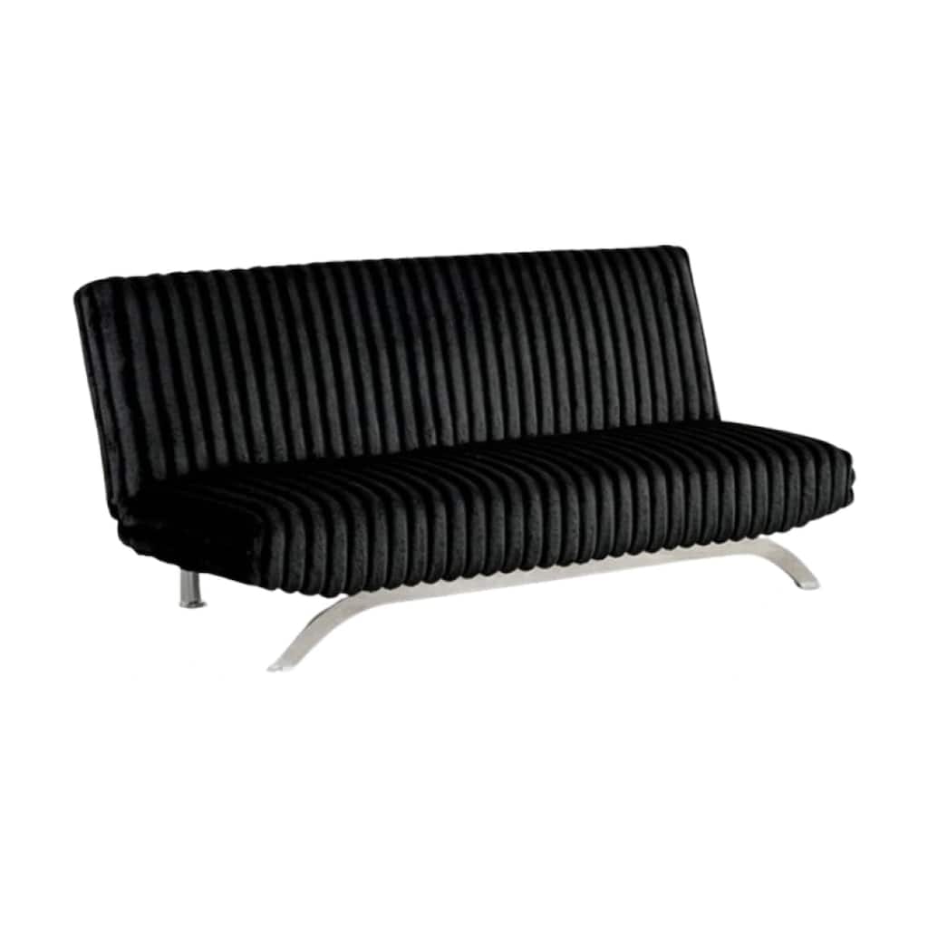 Villy Futon Sofa Bed, Chrome Metal Legs, Black Channel Tufted Fabric