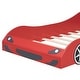 preview thumbnail 27 of 39, Wood Twin Size Race Car-Shaped Kids Platform Bed with LED and Upholstered Backrest, Bedroom Floor Bed Wood Frame for Kids Teens