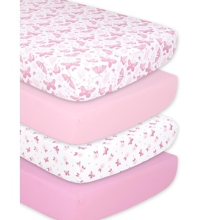 The Peanutshell Pink Butterfly Fitted Crib Sheet 4 Pack Set