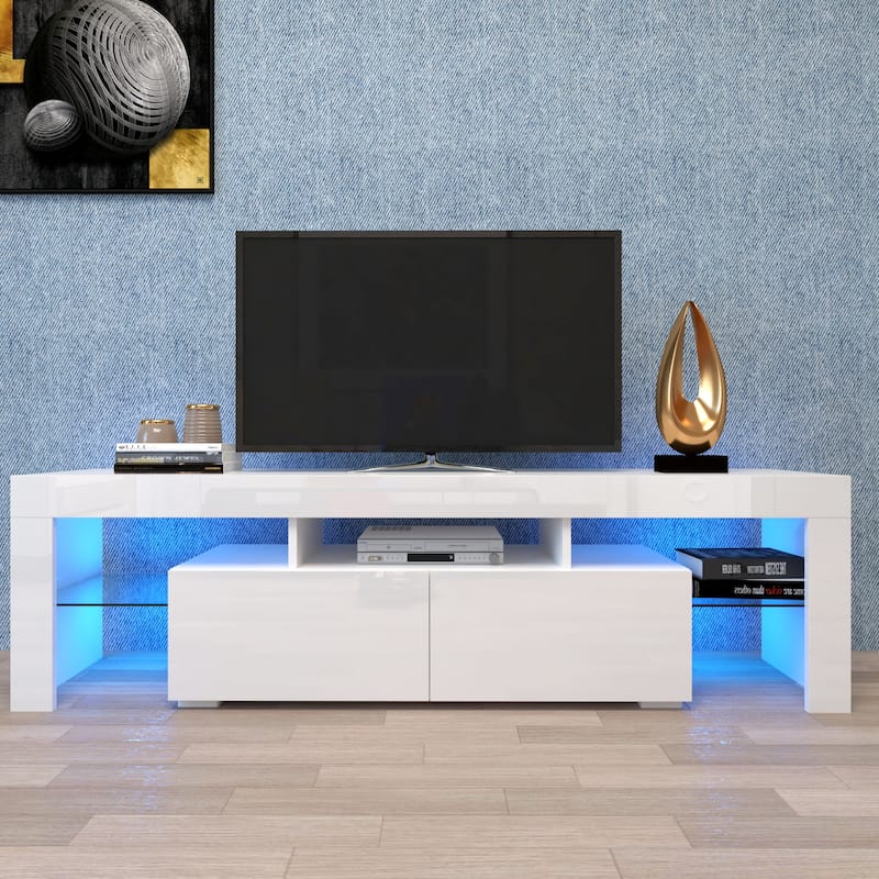 Contemporary Black TV Stand with Multi-Color LED Lighting & Remote Control‌