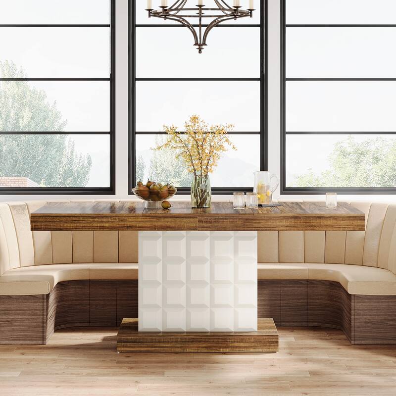 63'' Wooden Dining Dinner Table with Pedestal for 4-6, Farmhouse Kitchen Table