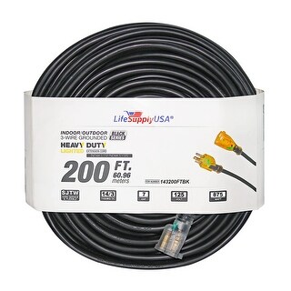 Outdoor & Indoor Heavy Duty - 200 ft Power Extension Cord 14 Gauge/3 ...