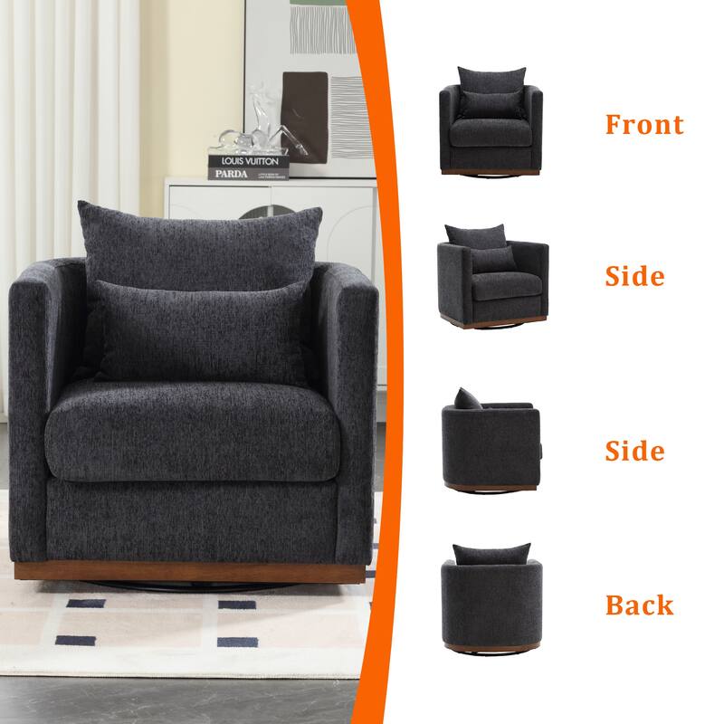 Chenille Upholstered 360 Degree Swivel Round Barrel Chair for Living Room