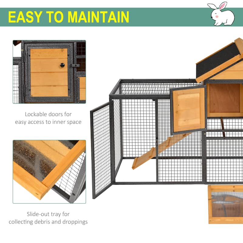 PawHut 2-Level Rabbit Hutch with Openable Hinged Asphalt Roof, Removable Tray for Backyard