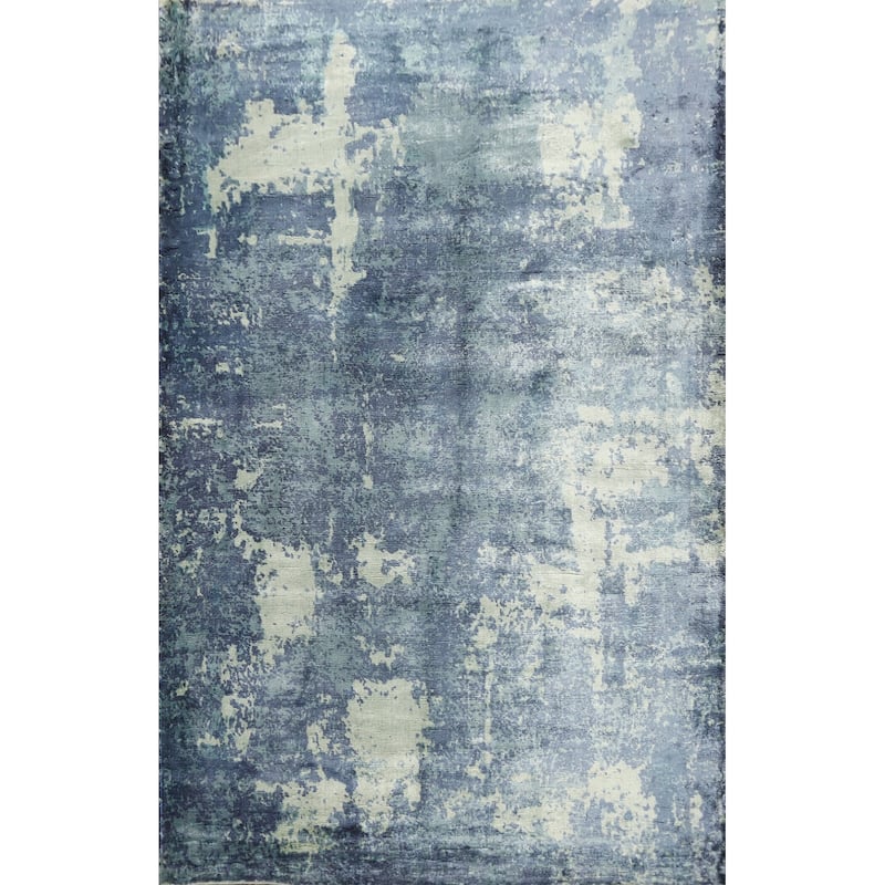 Hand-knotted Modern Silk Blue Abstract Oriental Area Rug - 8' 0'' X 5' 5''