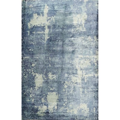 Hand-knotted Modern Silk Blue Abstract Oriental Area Rug - 8' 0'' X 5' 5''