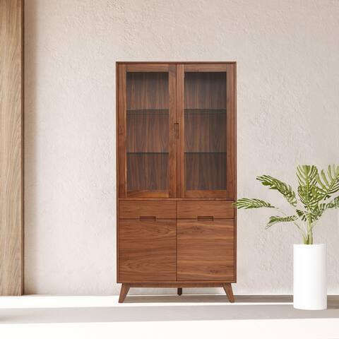 Rye Studio Santos 37 x 75 Mid-Century Modern Walnut Display Cabinet