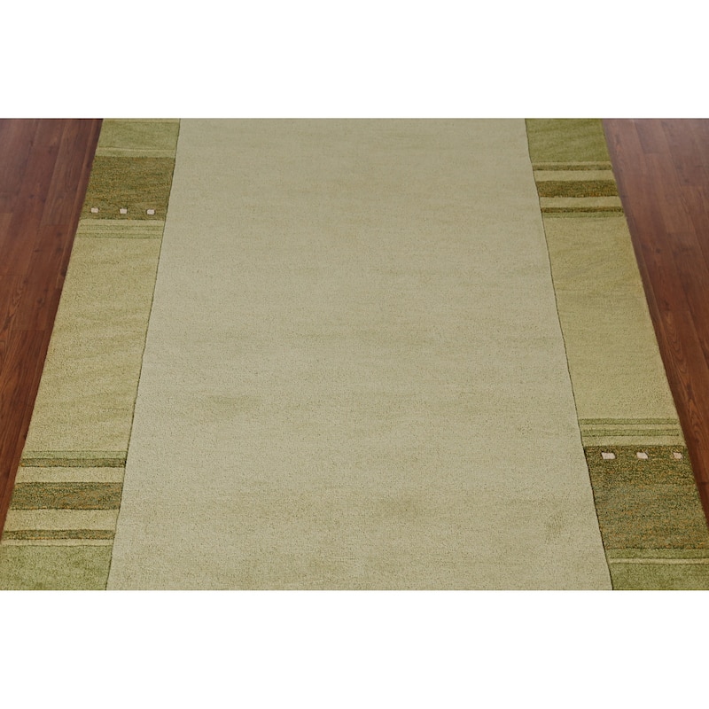 Green Gabbeh Indian Area Rug Geometric Handmade Wool Carpet - 5'3" x 7'7"