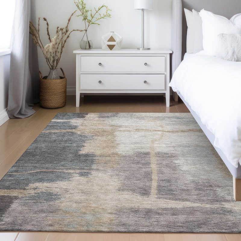 Machine Washable Indoor/ Outdoor Chantille Abstract Rug