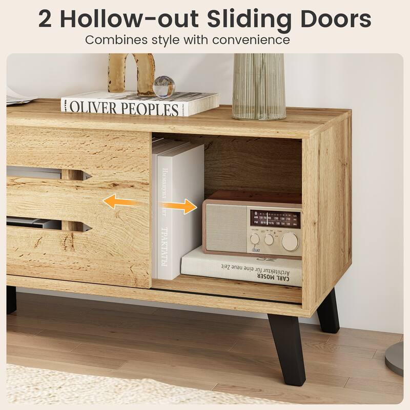 Gymax TV Stand w/Sliding Doors Storage Shelves Cable Hole Support Legs