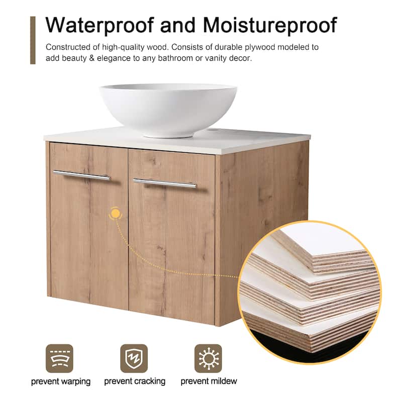 Malwee 24"/30" Floating Bathroom Vanity, Wall Mounted Bathroom Vanity with Ceramic Sink,Soft Close Doors