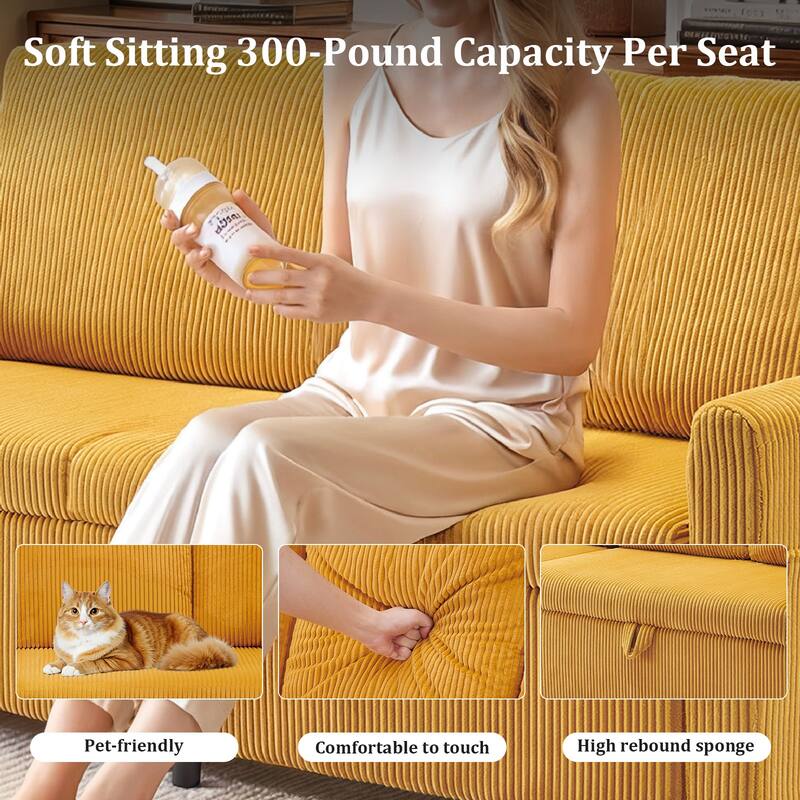 Pocassy 71" Corduroy Fabric Modern 3 Seater L-Shaped Sofa with Reversible Chaise