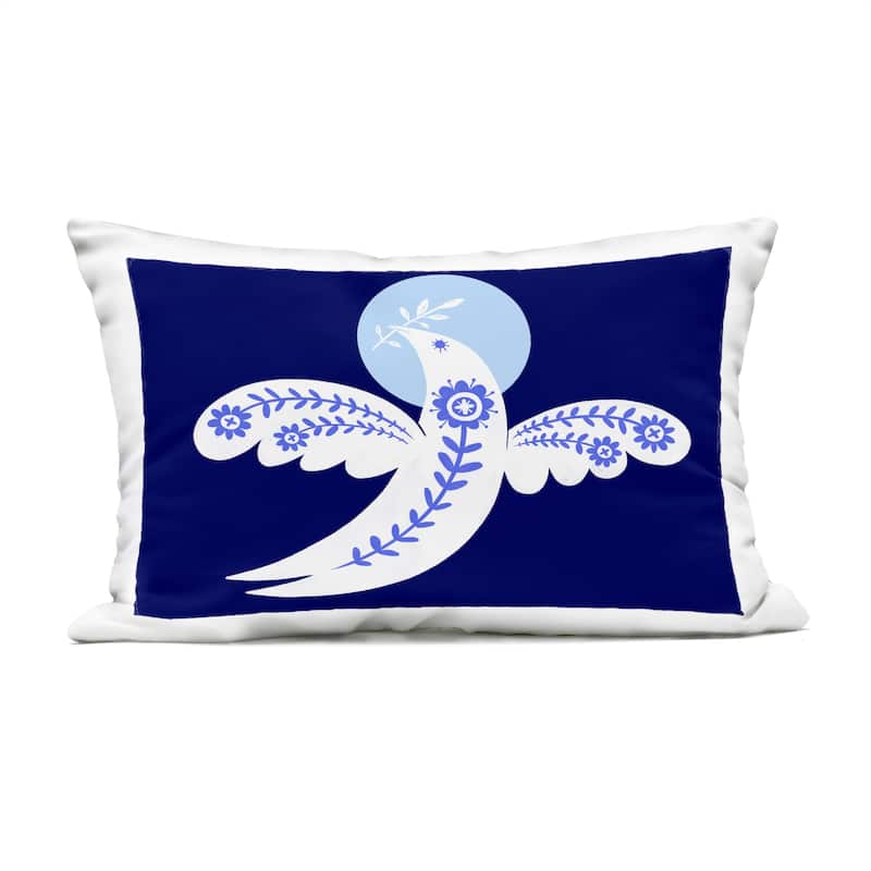 Stupell Peace Dove with Folk Florals Printed Outdoor Throw Pillow Design by Hannah Moren - Accent - Polyester - Blue - Single