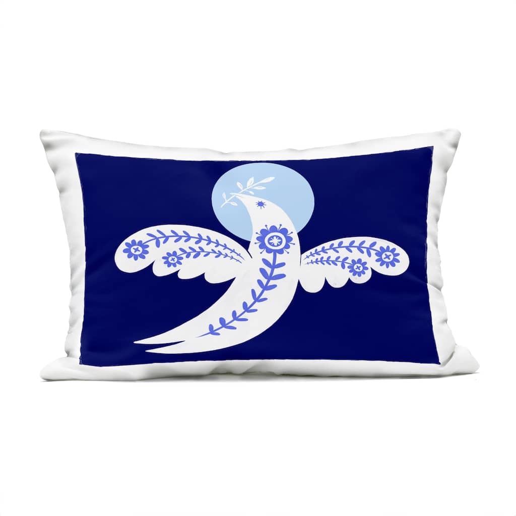 Stupell Peace Dove with Folk Florals Printed Outdoor Throw Pillow Design by Hannah Moren