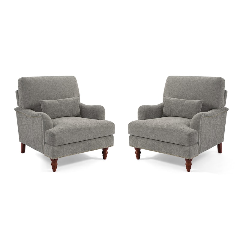 Set of 2 Mid Century Chenille Upholstered Accent Chairs