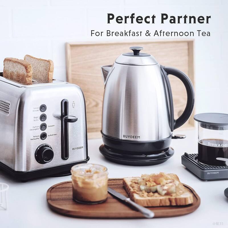BUYDEEM 1.7L Stainless Steel Electric Tea Kettle with Auto Shut-Off and Boil Dry Protection