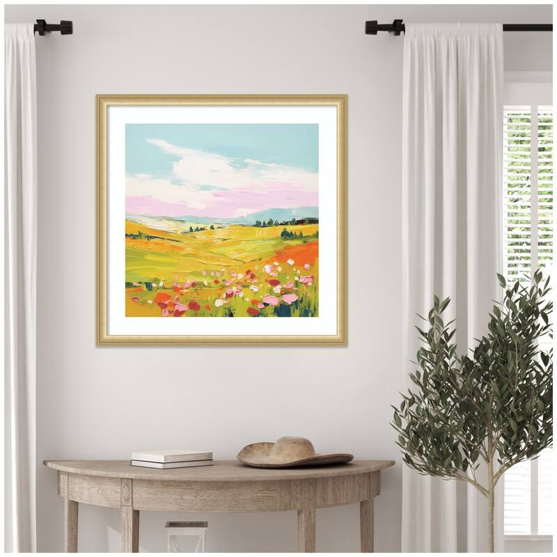 Kate and Laurel Framed Art Colorful Meadow Landscape by The Creative Bunch Studio