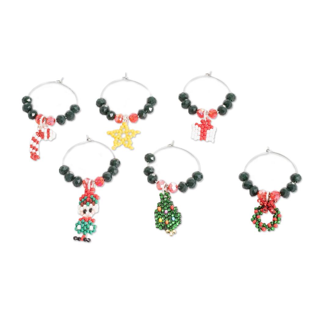 Novica Handmade Refreshing Holidays Beaded Drink Tags (Set Of 6)