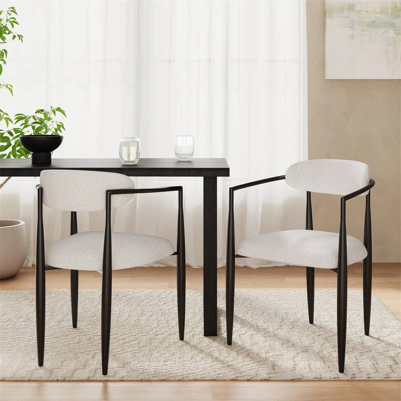 Modern Fabric Upholstered Back Armchair Dining Chair (Set of 2)