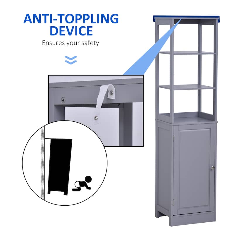 kleankin Freestanding Bathroom Tall Storage Cabinet Organizer Tower with Open Shelves & Compact Design