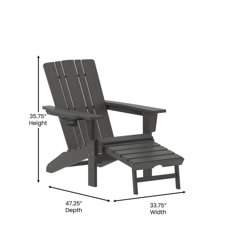 Commercial All-Weather Adirondack Chair with Pullout Ottoman & Cupholder