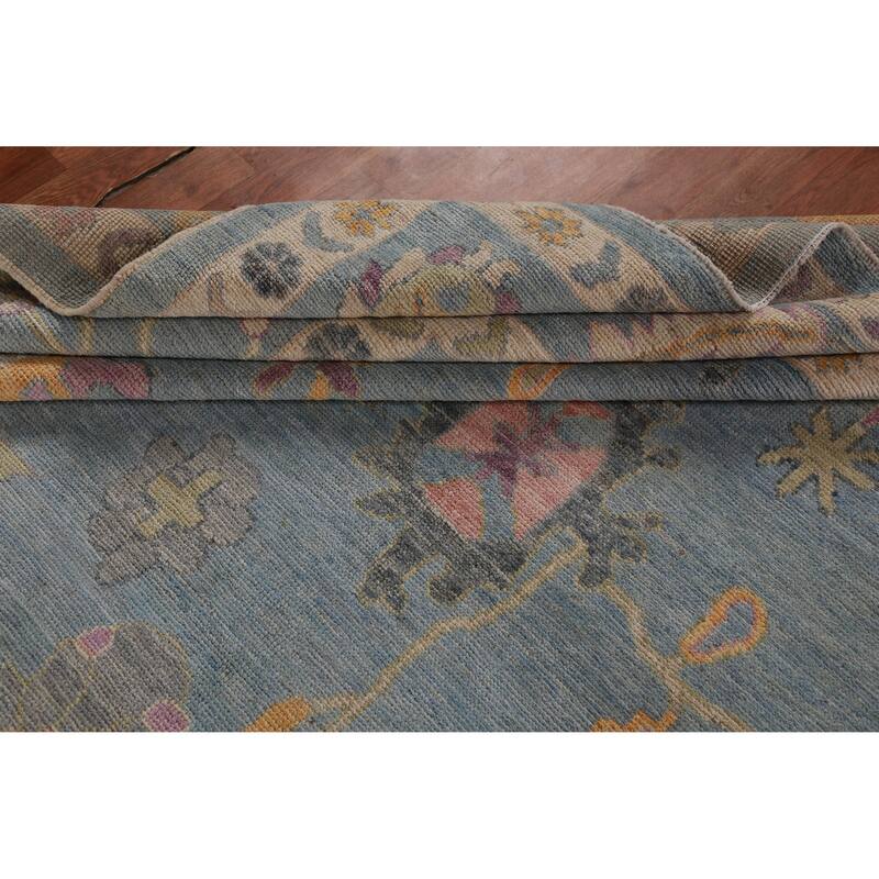 Hand Knotted Oriental 100% Wool Carpet Transitional All-Over Navy Blue & Blues Oushak Area Rug - 12' 9'' X 9' 1''