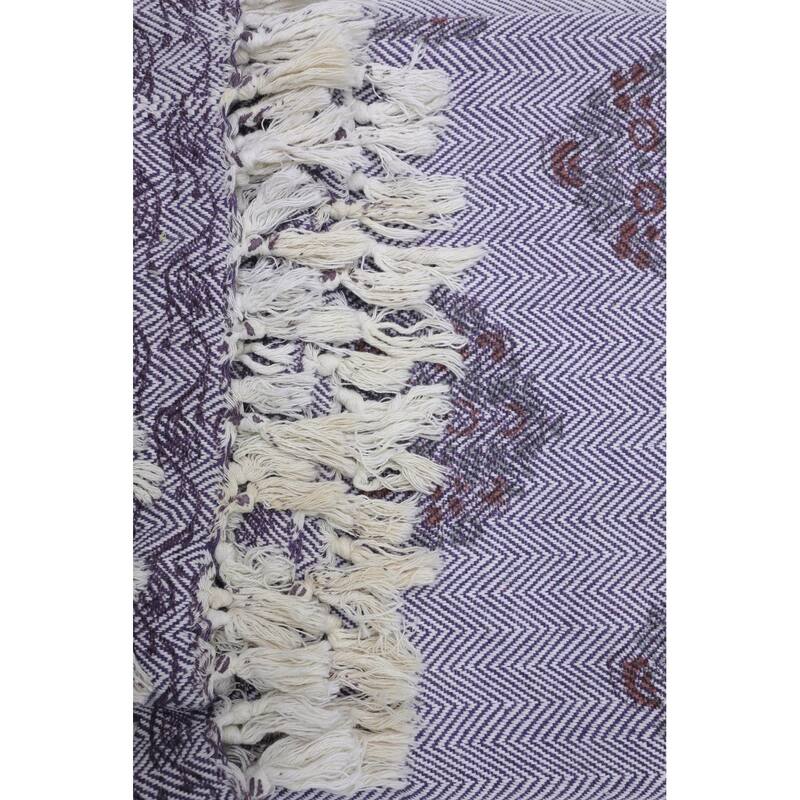 Fabdivine Guldasta Handcrafted Cotton Blanket - Floral Print Throw for Living Room, Bed, or Sofa with Hand-Tied Fringe, 90"x54"