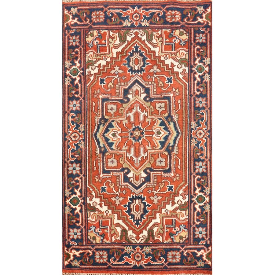 Hand Knotted Oriental 100% Wool Carpet Traditional Geometric Oranges & Rust Heriz (serapi) Area Rug - 4' 11'' X 3' 0''