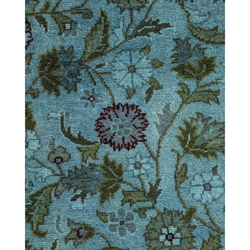 Overton Hand Knotted Wool Vintage Inspired Modern Contemporary Overdyed Blue Runner Rug - 2' 7" x 10' 1"