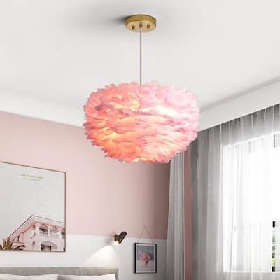 Maxax 3 - Light Shaded Globe Chandelier with Feather Accents
