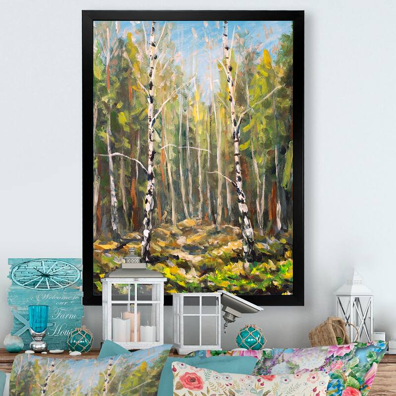 Designart "Green Forest Wood Landscape" Traditional Framed Wall Art - 12 In. Wide x 20 In. High - Black