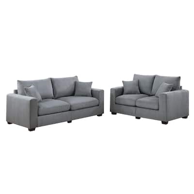 2 Piece Corduroy Upholstered Sofa Set with 2 Throw Pillows
