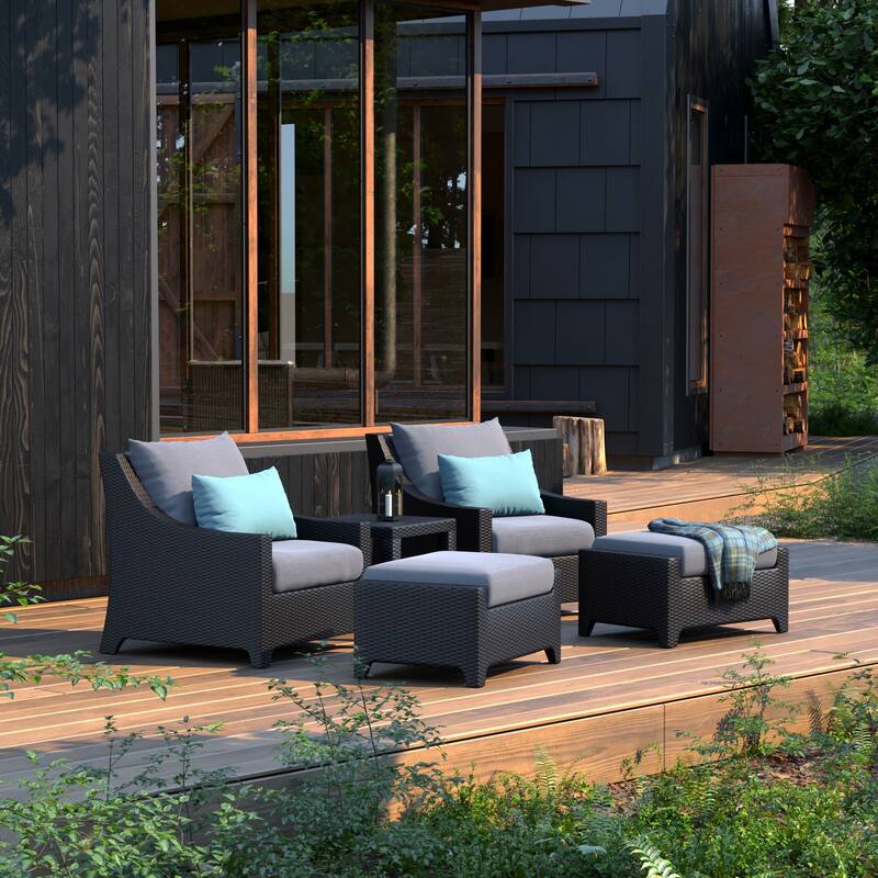Deco 5 Piece Sunbrella Outdoor Patio Club Chair & Ottoman Set