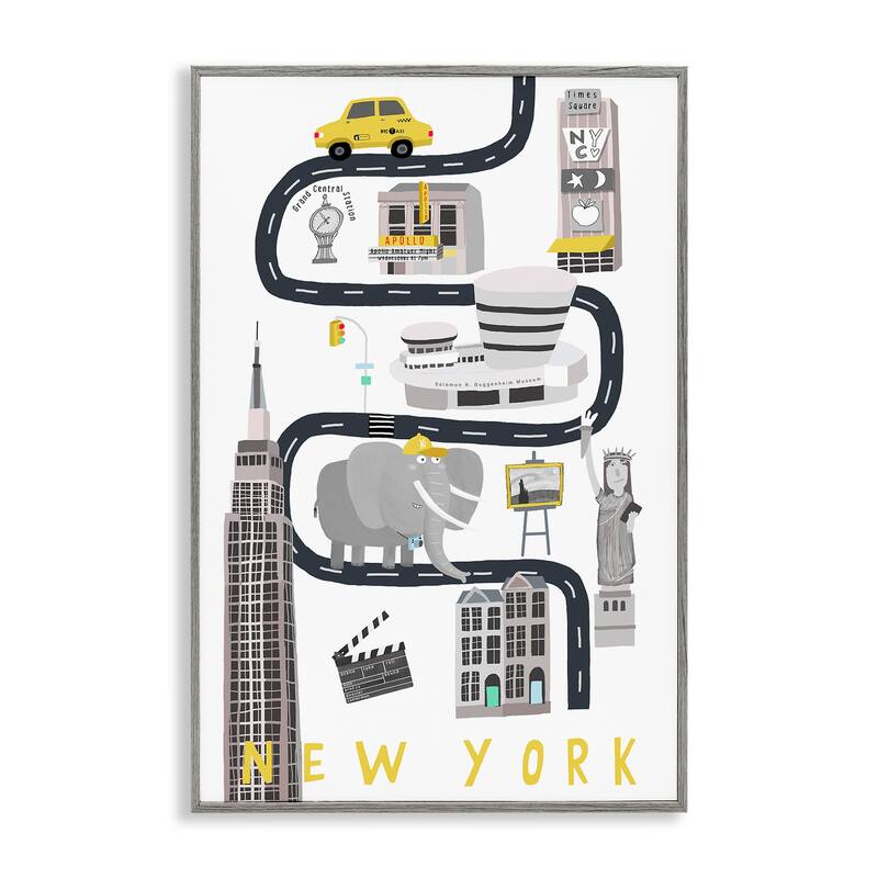 Stupell New York Whimsical Travel City Framed Giclee Art Design By Carla Daly - 16 x 24 - Grey