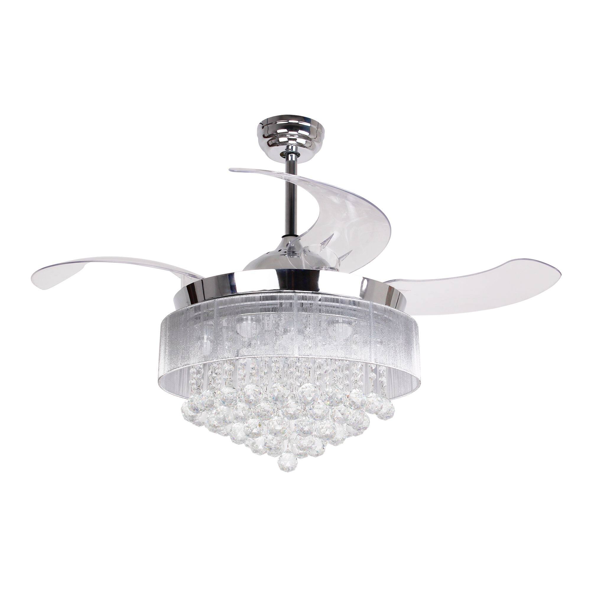 Shop Chrome 46 Foldable 4 Blades Crystal Led Ceiling Fan