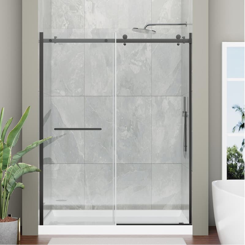 EROMMY Frameless Sliding Shower Door 60"x76", Clear Tempered Glass, Explosion-Resistant, Waterproof