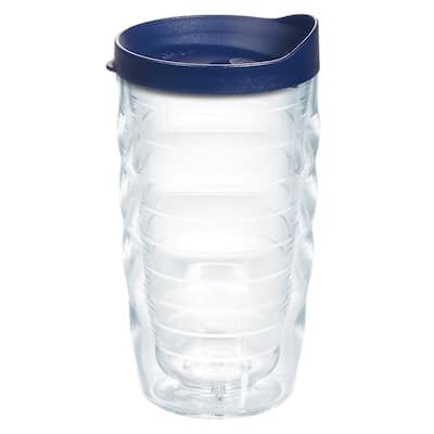 Tervis Clear & Colorful Lidded Made in USA Double Walled Insulated Travel Tumbler, Navy Blue Lid - 10oz Wavy