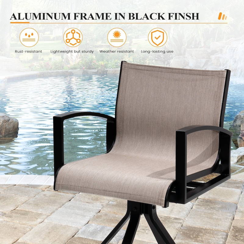 Outdoor Swivel Bar Stools Sunbrella Textilene Aluminum Patio Bar Chairs