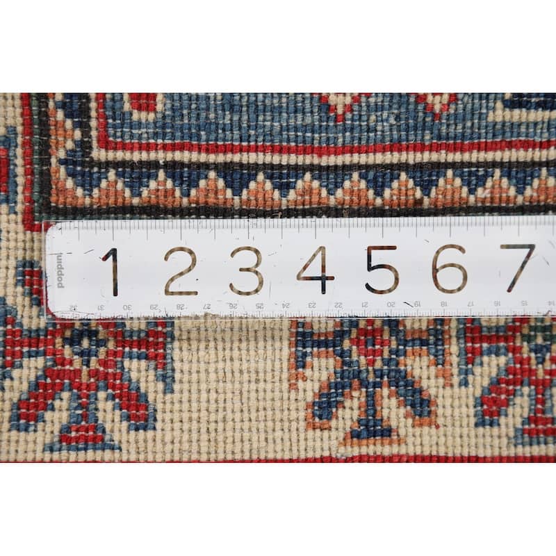 Blue Geometric Kazak Accent Rug Handmade Wool Carpet - 2'0" x 3'1"
