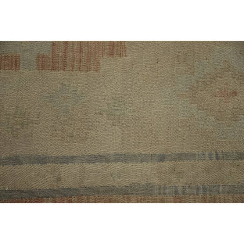 Hand Woven Oriental 100% Wool Carpet Southwestern Tribal Beige & Ivories Kilim Area Rug - 7' 4'' X 5' 0''