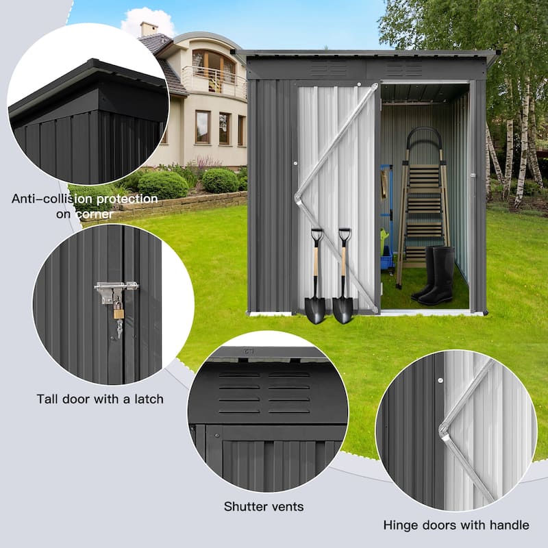 GDFStudio - Metal Garden Shed 5ft x 4ft Outdoor Storage Shed with Hinged Door and Padlock