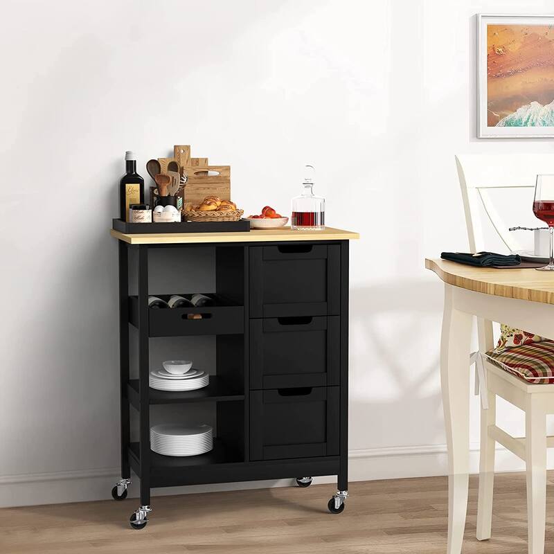 Moasis Rolling Kitchen Bar Trolley Serving Cart with 3 Drawers and Wheels