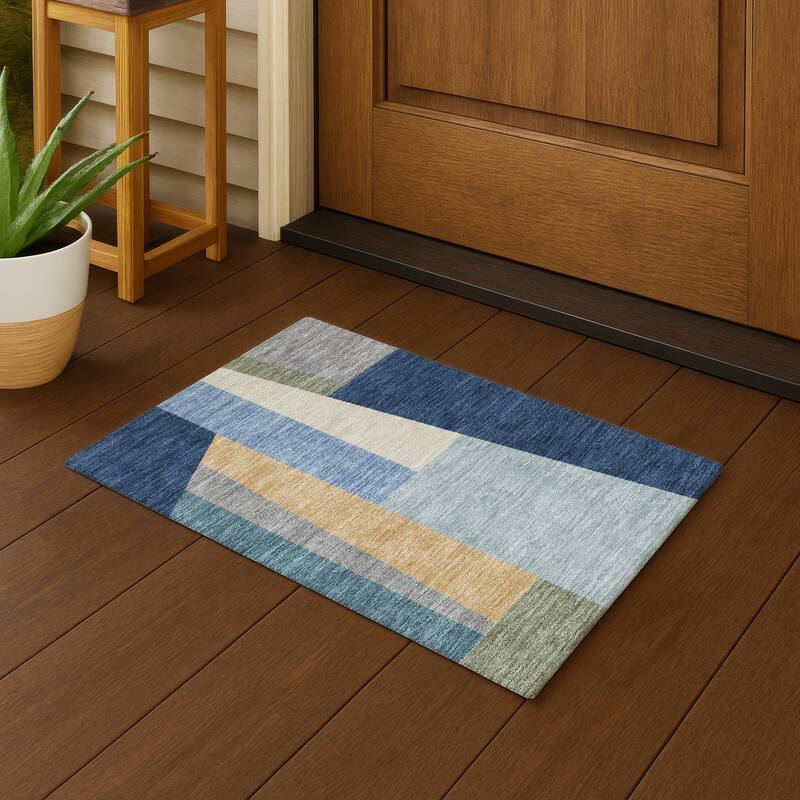Machine Washable Indoor/ Outdoor Contemporary Jolie Chantille Rug - Navy - 1'8" x 2'6"