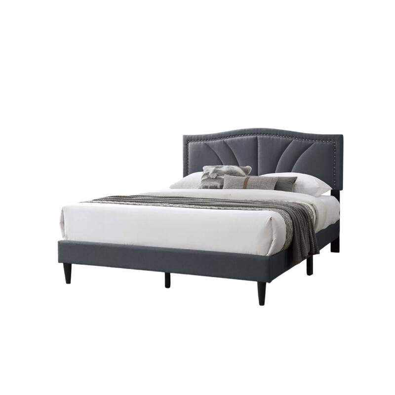Carie Full Bed, Charcoal Gray Burlap Upholstery, Padded Headboard