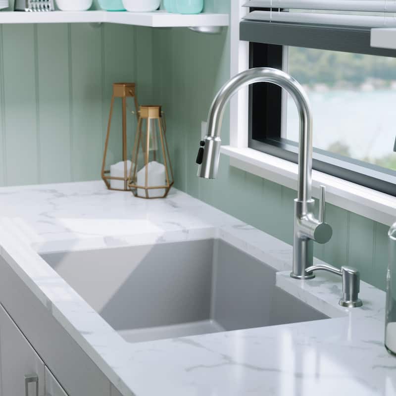 Karran Undermount Large/Small Bowl Quartz Kitchen Sink - 32" x 21.25" x 9" - 32" x 21.25" x 9"